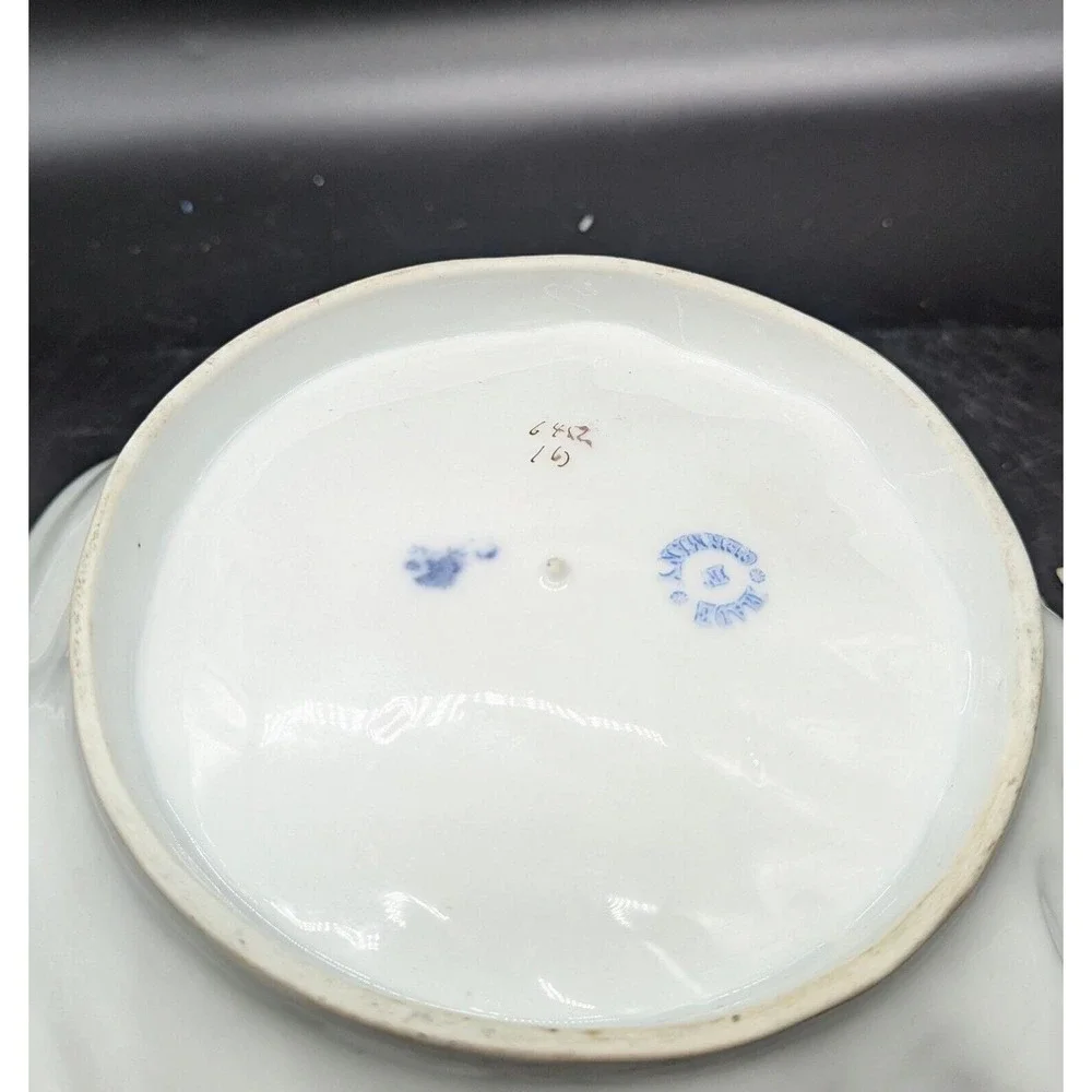 Antique Pink Hand Painted German Porcelain Seashell Serving Bowl Flowers 9.5